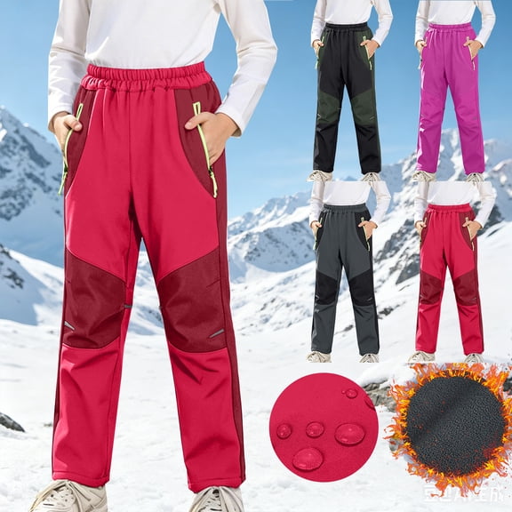Miluxas Kids Snow Pants Girls Boys Waterproof Insulated Hiking Pants Youth Winter Warm Fleece Lined Ski Snowpants Red 15 Years