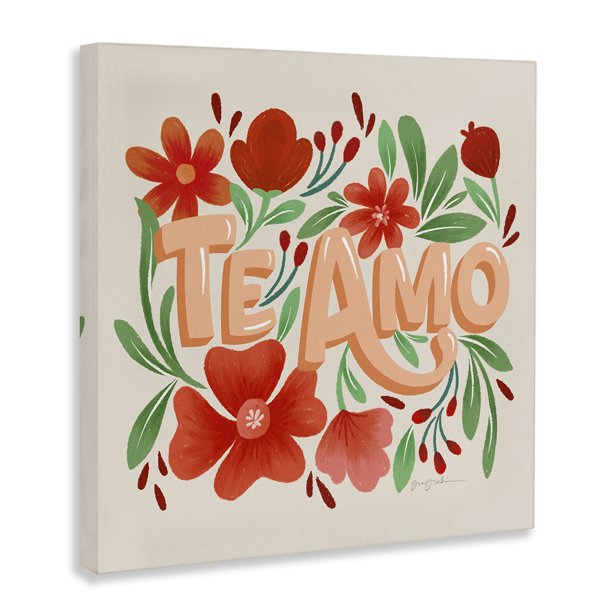 Stupell Industries Te Amo con Flores Rojas Floral & Botanical Painting Wrapped Canvas Art Print Wall Art, 36 x 36