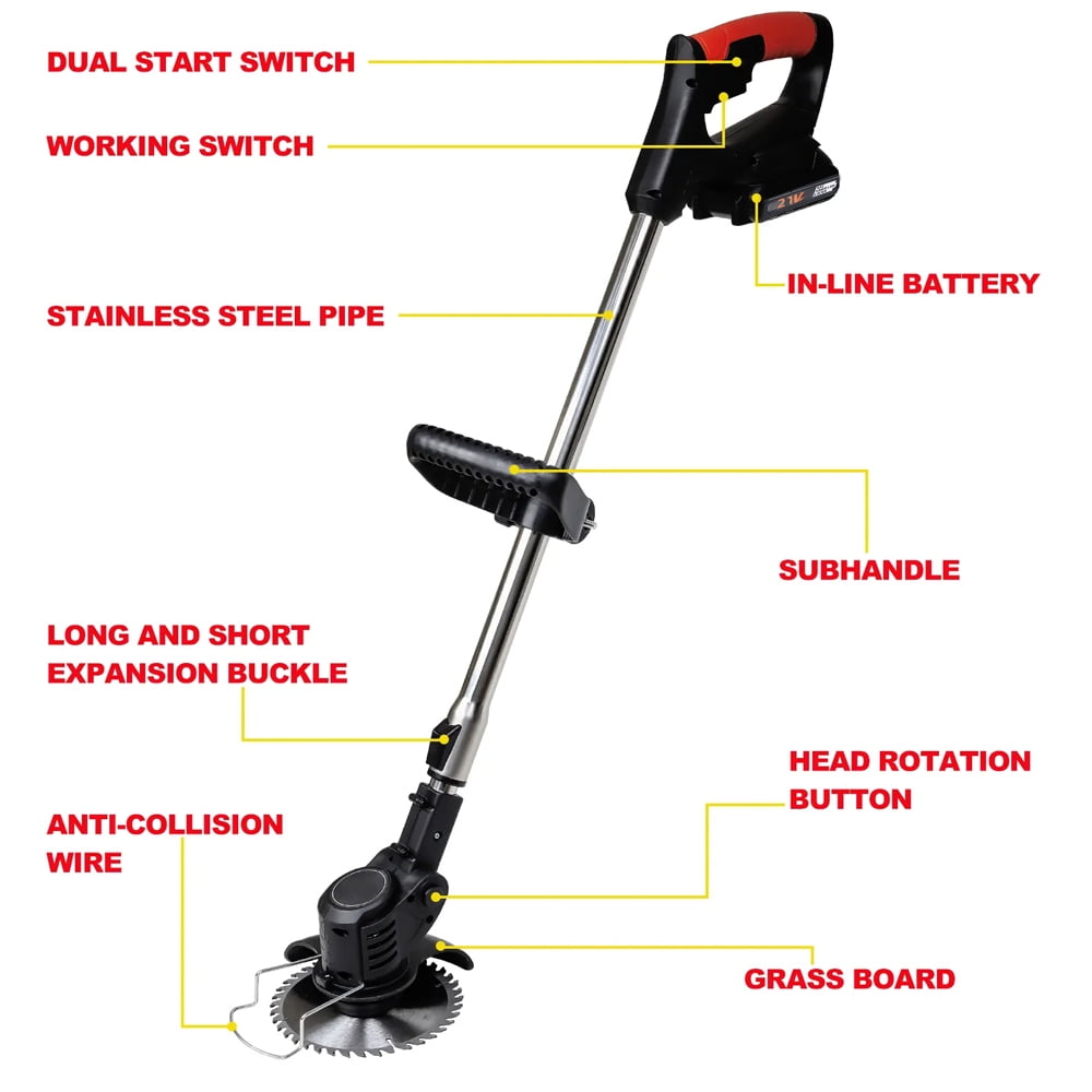 Paddsun Cordless Weed Wacker, 21V Lawn Mower with 2000mAh Battery