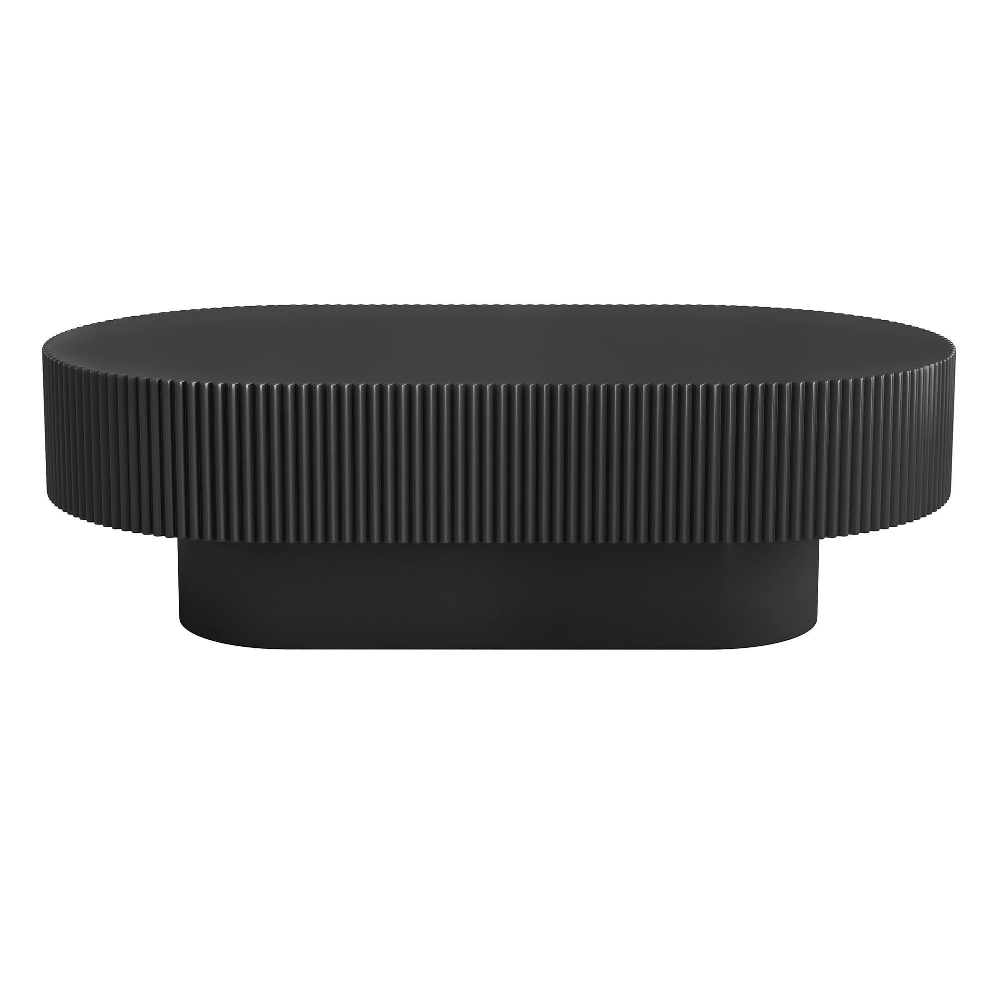 Harper & Bright Designs Wood Fluted Coffee Table, Modern Drum End Table, Oval Center Table with Sturdy Base for Living Room, Black