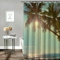 thumbnail image 2 of Chilfamy  Palm Tree Shower Curtain, Sunset Tropical Beach Dusk on Pacific Ocean Vintage Exotic Trees Landscape Print, Cloth Fabric Bathroom Decor Set with Hooks, Green Brown White, 2 of 7