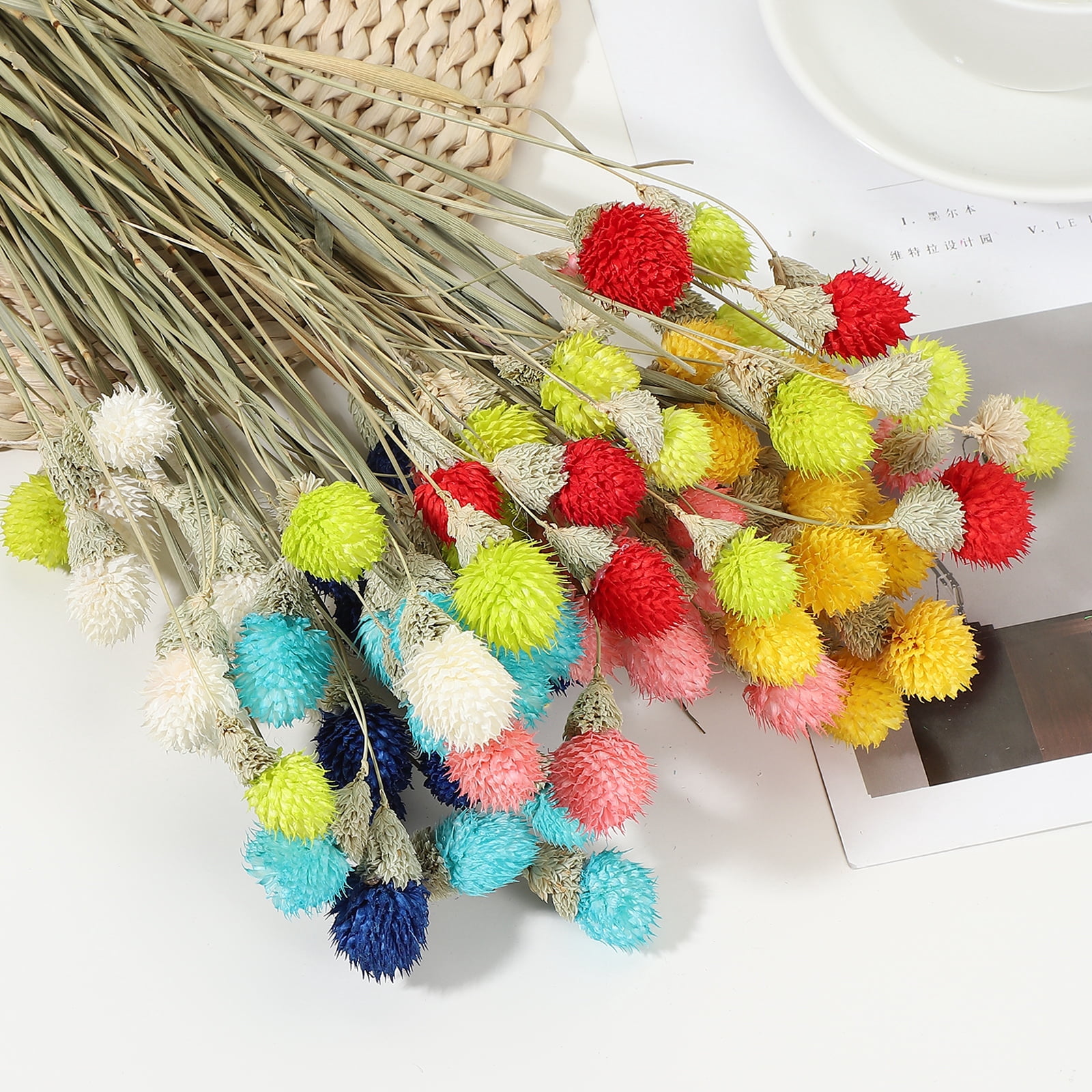 Uxcell 30Pcs 16 inch Dried Flowers for Vase Mini Pine Ball Flowers Rose Red