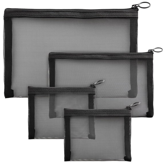 Holzlrgus Mesh Makeup Bag Set of 4, Travel Zipper Pouch for Cosmetics (Black, 3 Sizes)