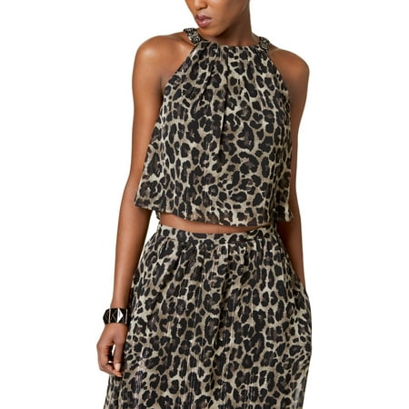 Print Spandex Halter Top - SLNY Womens Animal Print Crop Halter Top