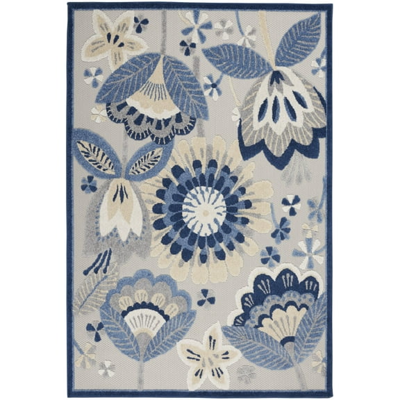 4’ x 6' Blue and Gray Indoor Outdoor Area Rug