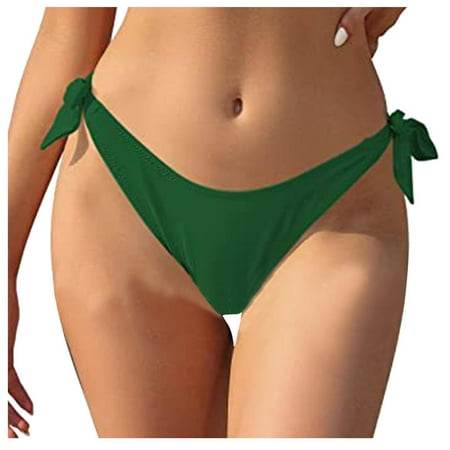 Fainosmny For Women Vintage Print Low Waist Brazilian Bikini Bottom Swimwear Briefs Beachwear Brazilian Bikini Bottom Side Tie Thong Bathing Swimbottom Split Swim Bottom Green XL