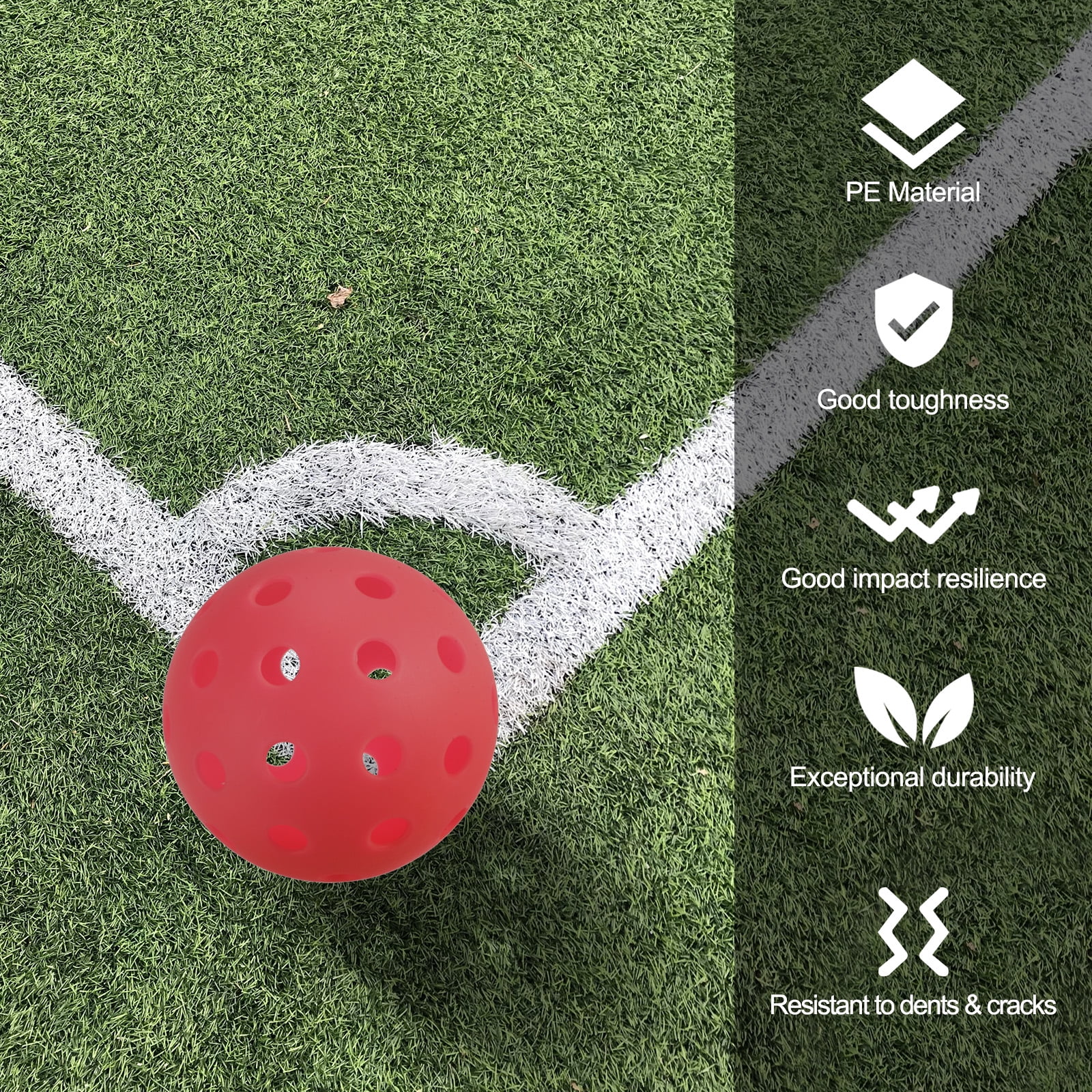 Luminous Pickleball Balls 40 Holes Glow in the Dark Pickleball Balls with Mesh Bag Red, 6 Pack