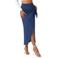 thumbnail image 1 of Falda larga bohemia de cintura alta para mujer INSPIRE CHIC, falda maxi envolvente de verano para playa con abertura, XS azul oscuro, 1 of 6