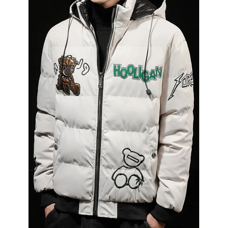 Men‘s 3D Embroidery Thick Winter Warm Hooded Cotton-padded Jacket Coat