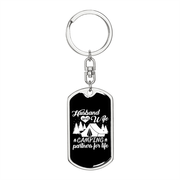 To My Wife Husband And Wife Camping Partners Stainless Steel or 18k Gold Premium Swivel Dog Tag Keychain