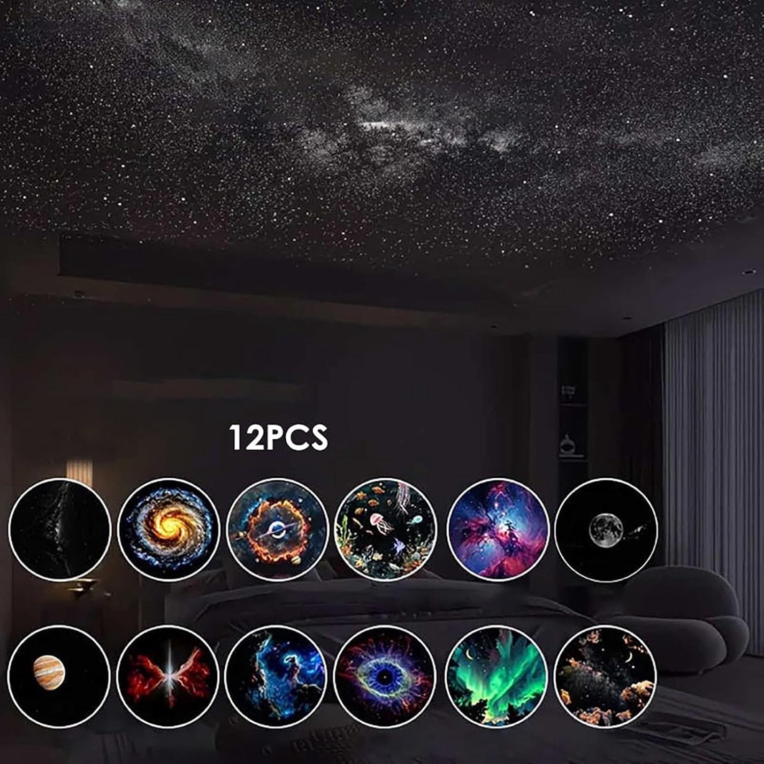 2-in-1 USB Powered Star Projector & Night Light, Adjustable Space Galaxy Lamp, 360 Degree Rotating with Films, Soothing Warm Light for Bedroom, for Room Relaxation Ambiance