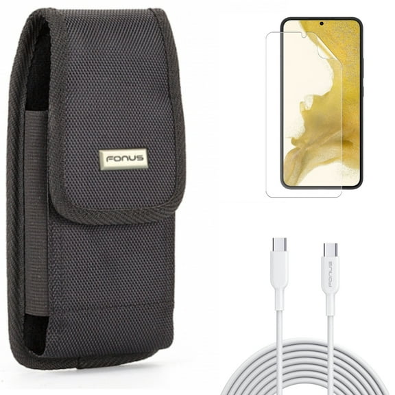 Case Belt Clip & Matte Screen Protector & 6ft Long Type-C Cable for Samsung Galaxy S22 (6.1") - Swivel Holster & TPU Film Anti-Glare & PD Fast Charger Cord Power Accessory Bundle