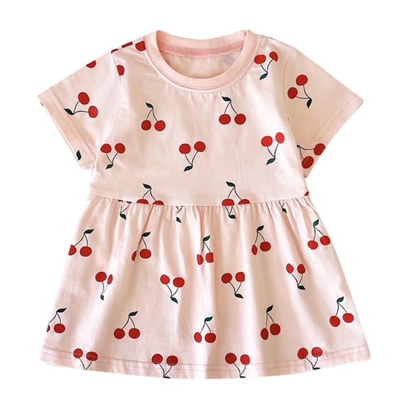 Rggeeun Toddler Girls Short Sleeve Fruits Prints Princess Dress Dance Party Dresses Clothes Versatile Casual O-Neck Sundress