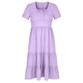thumbnail image 6 of biudgviw Womens Summer Dresses Loose Pleated Square Neck Long Dress Casual Smocked Short Sleeve Flowy Dress Spring Clothes, 6 of 6