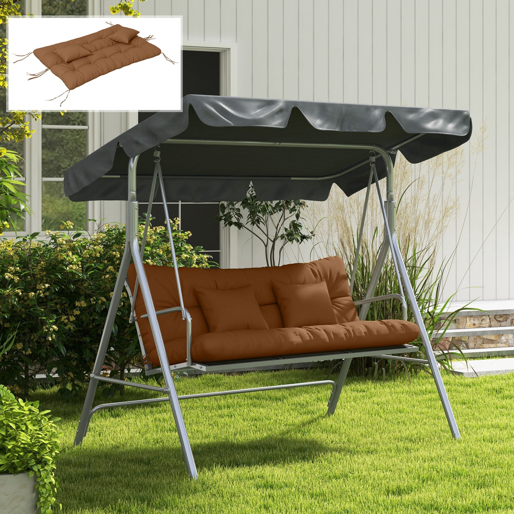Alvantor Tufted Bench Cushions with Backrest & Throw Pillows, 59" Bench Chair Cushions for Outdoor Furniture, Tan
