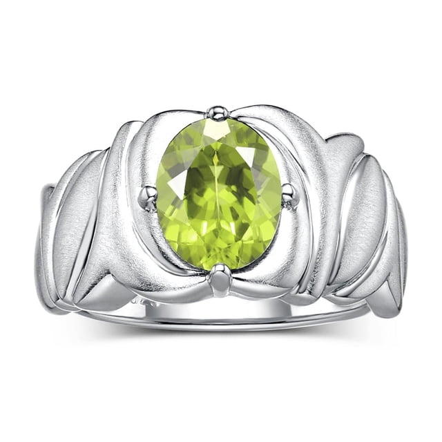 RYLOS Bagues pour Femmes Bague en Or Blanc 14K Solitaire Pierre Précieuse Ovale 9x7 mm avec Anneau Fini Satiné Péridot d'Août Bijoux Taille 8