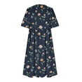 thumbnail image 5 of Dezsed Women Casual Loose Bohemian Floral Dress with Pockets Short Sleeve Long Midi Summer Beach Flowy Dress Navy M, 5 of 5