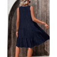 thumbnail image 2 of Navy Blue Sleeveless Round Neck Smocked Woven Midi Dress With Flounce Hem For Women, 2 of 5