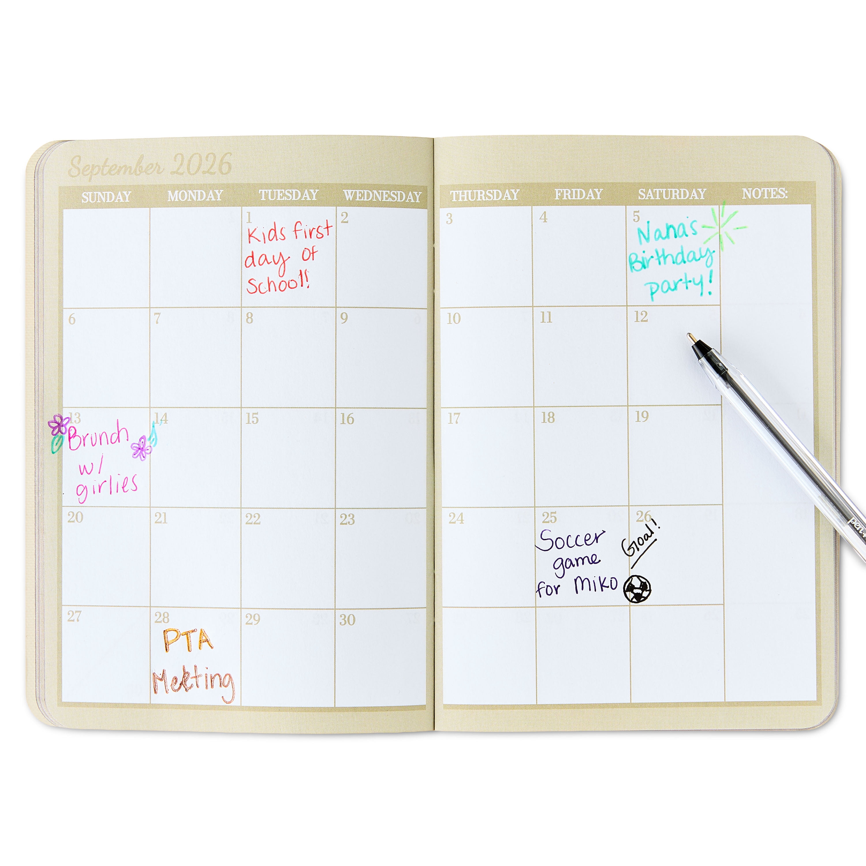 Pen+ Gear Monthly Small (4.5" x 6.5") Two-Tone Papyruse Beige and Black Textured 24 Month Pocket Planner
