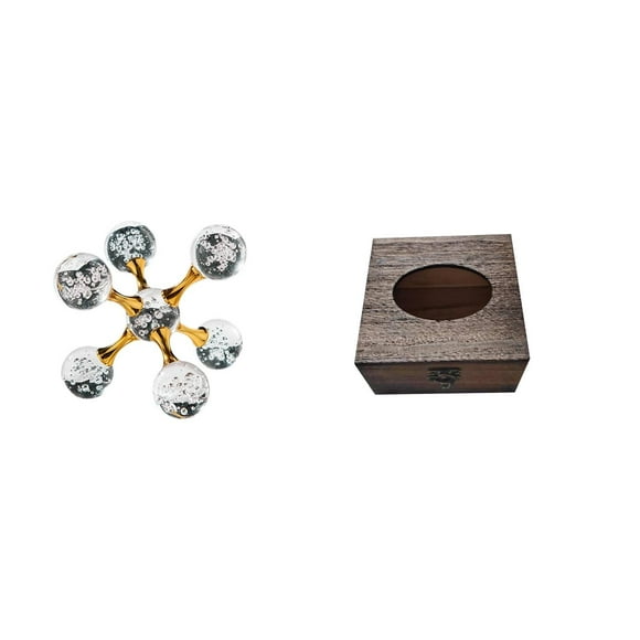 Figura esférica, adorno de mesa, estatua moderna, escultura decorativa para escritorio, oficina, estante, sala de estar. Caja de pañuelos de madera, s