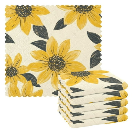 

6 Pieces of Kitchen Towels 11x11Inch Kitchen Dish Cloths Kitchen Dish Towels Reuseable Cleaning Cloths Lovely Yellow Chrysanthemums
