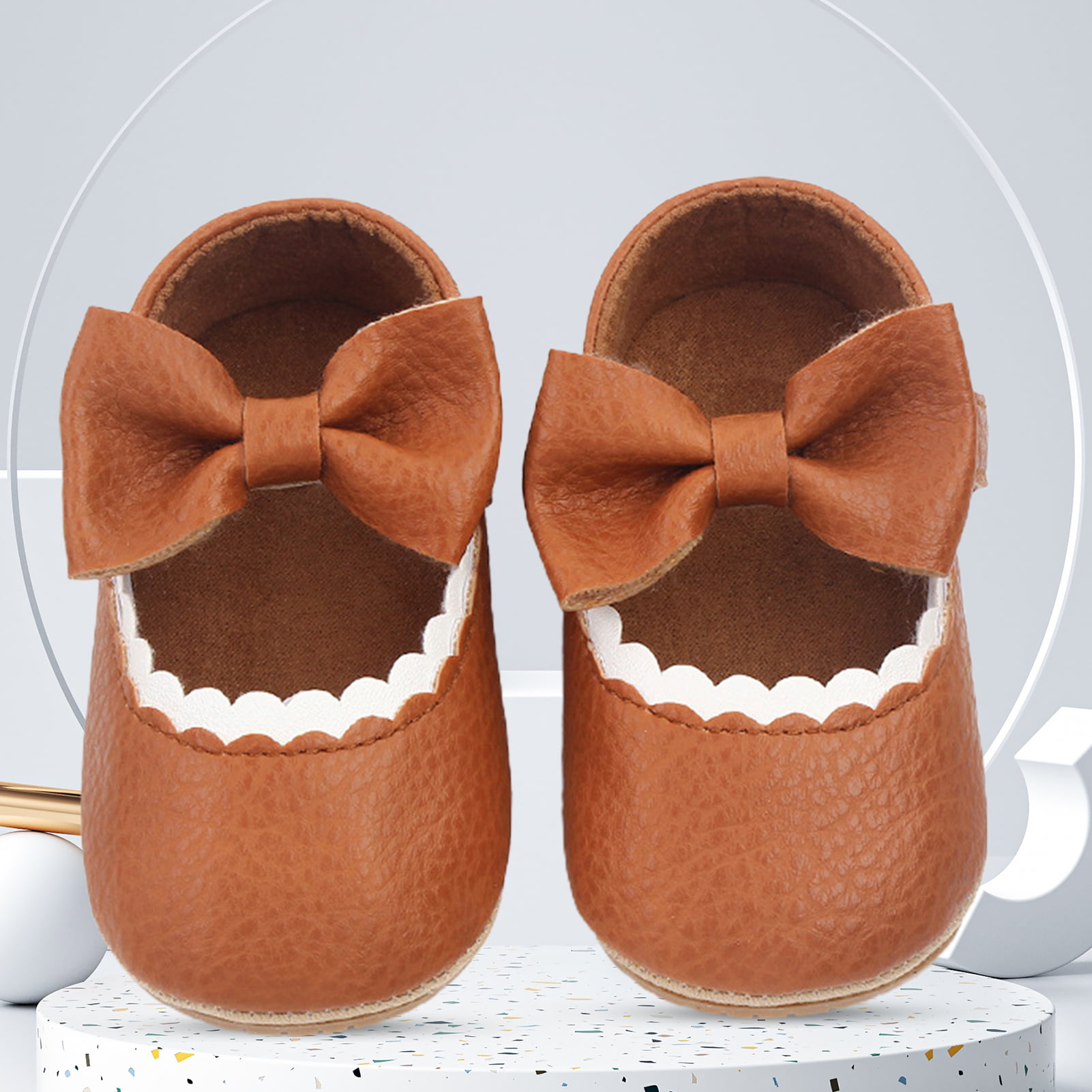 Newborn Toddler Baby Girls Sweet Bow Lace-up Flat Sole Glitter Shoes Prewalker Silver 11cm