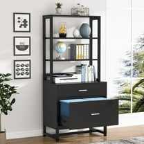 Tribesigns 2 Drawer Locking File Cabinet with Bookshelf Black Durable Storage