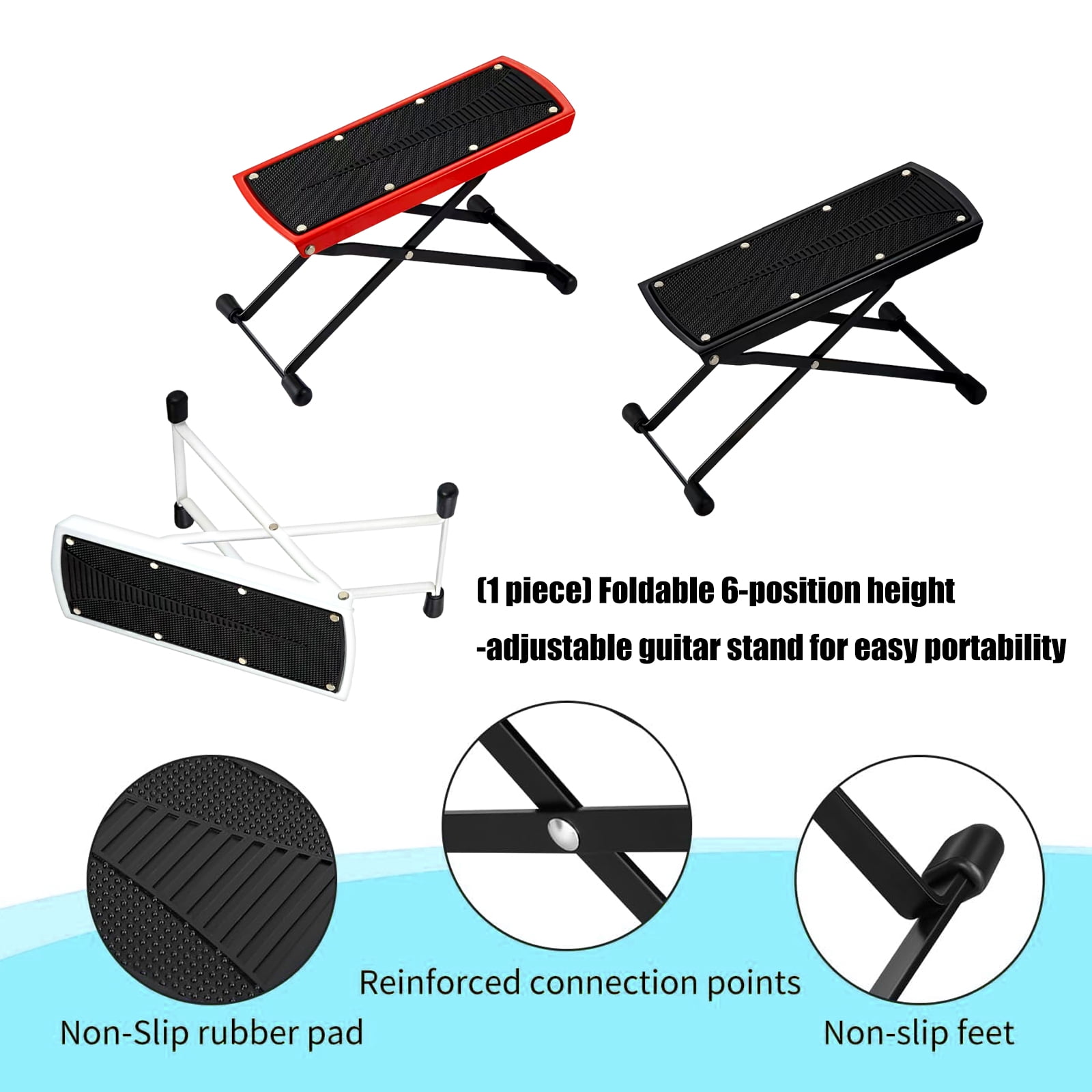 Portable Fold Up Guitar Stool 6 Height Settings Steel Reinforcement Rubber Grips Design For Musicians On The Go