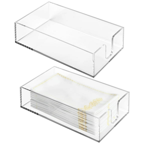 2 PCS Acrylic Napkin Holders, 8.7 x 5.1 x 2.4 Inches Clear Napkin Tray, Guest Napkin Organizer for Table, Bathroom Acrylic Paper Towel Holder, Transparent Napkin Holder for Kitchen and Dining Room