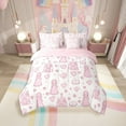 thumbnail image 2 of 7 Pcs Cartoon Castle Comforter Set Twin Size,Princess Floral Bed In A Bag with Flat Sheet and Fitted Sheet Women,Cute Love Heart Print Bedding Set with Pillowcase and Sham, 2 of 6