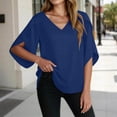 thumbnail image 6 of Zynoxe Womens 3/4 Ruffled Sleeve Tops Casual Solid Color V-neck Blouses for Daily Wear Summer Loose Flowy Business Work Shirt Tops Blue XL, 6 of 6