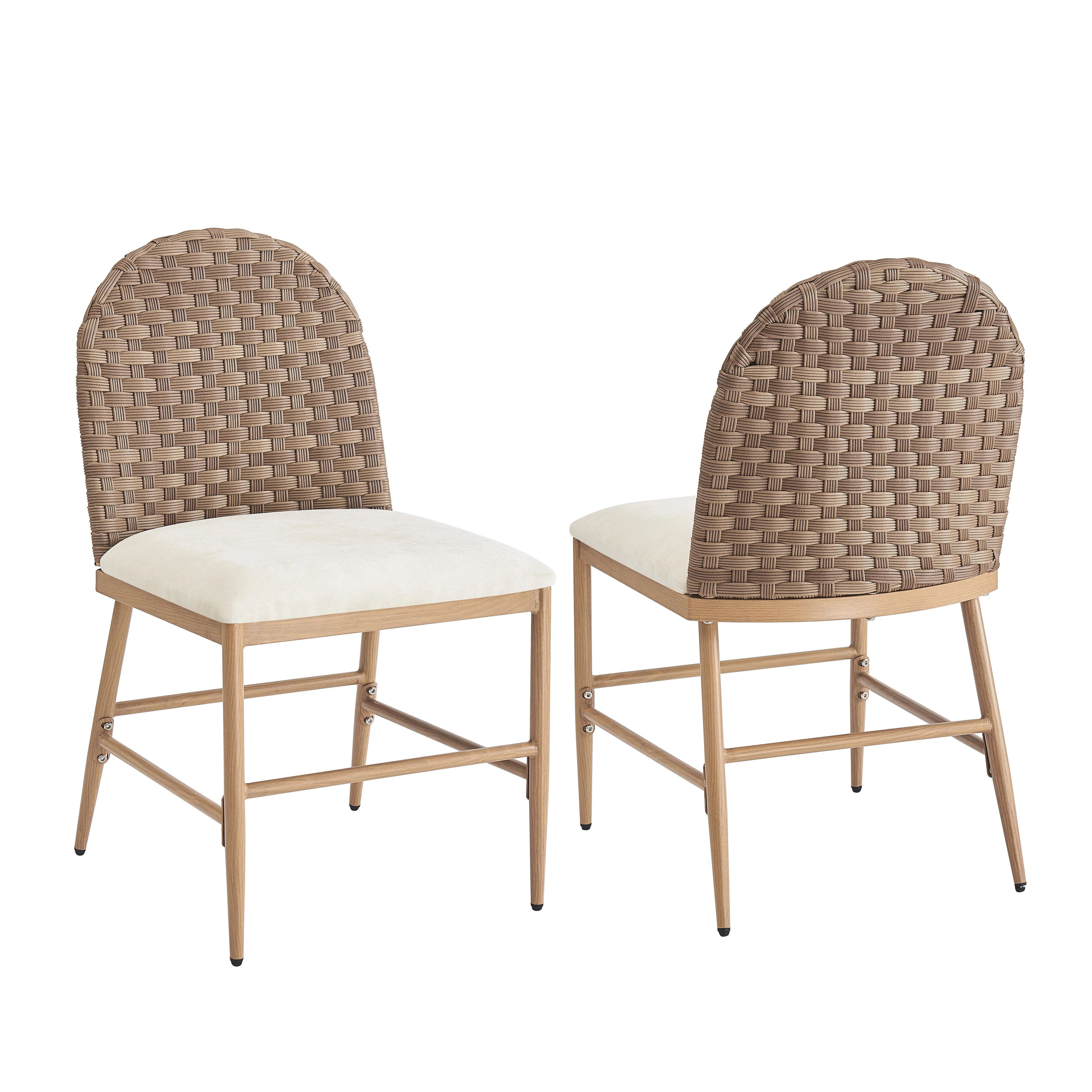 Euroco 33"H Upholstered Dining Chairs Set of 2, Farmhouse Kitchen Chairs with Rattan Backrest and Iron Frame,Armless Side Chairs for Living Room, Dining Room,Restaurant, Brown