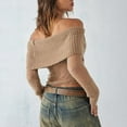thumbnail image 3 of Fortune Women Off Shoulder Sweater Mesh Knit Cropped Pullover Solid Color Long Sleeve Slim Fit Crop Top, 3 of 8