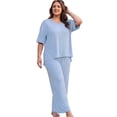 thumbnail image 5 of MINTREUS Lounge Sets for Women Plus Size Pajamas Knit pjs Short Sleeve Tops and Long Pants Soft Comfy 2 Piece Pajama Set, 5 of 10