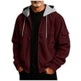 thumbnail image 2 of Hvogkswy Jackets for Men Solid Color Corduroy Long Sleeve Drawstring Hooded Jacket Fall Casual Multi Pockets Zip Up Hoodie, Gifts for Men, 2 of 9