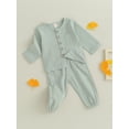 thumbnail image 3 of SUNSIOM Kids Boys Girls Fall Outfits Solid Color Buttons Crew Neck Long Sleeve Tops and Elastic Waist Long Pants 2Pcs Clothes Set, 3 of 8