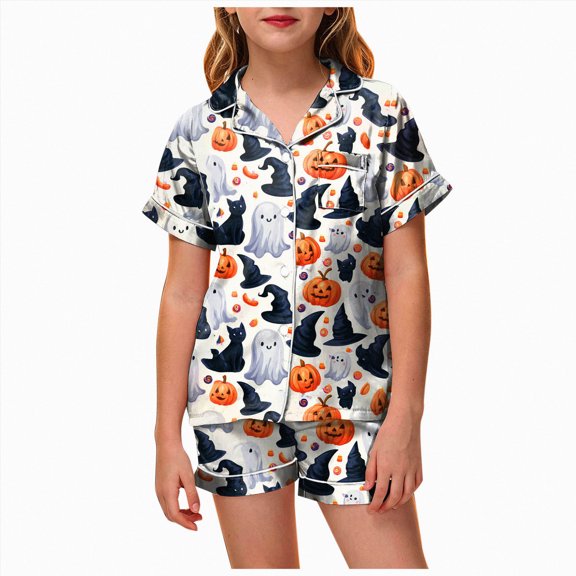 6-7 Years Tween Halloween Pajama Set Long Sleeve Pants Sleepwear Outfits Halloween Pajama Set Princess Pajamas
