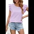 thumbnail image 3 of Blusas Casuales para Mujer, Blusas de Corta con Cuello Redondo y Volantes. Púrpura M, 3 of 10