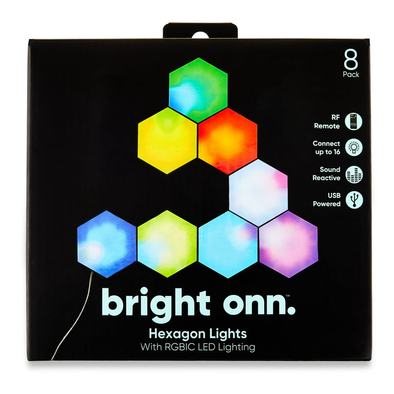 onn. 8-Pack RGBIC HEXAGON LIGHTS