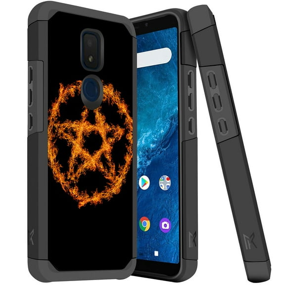 ANJ  Dual Layer Shockproof Hybrid Case   [Tempered Glass] Cover for Cricket Icon 3, Splendor, AT&T Motivate 2 - Fiery Pentagram