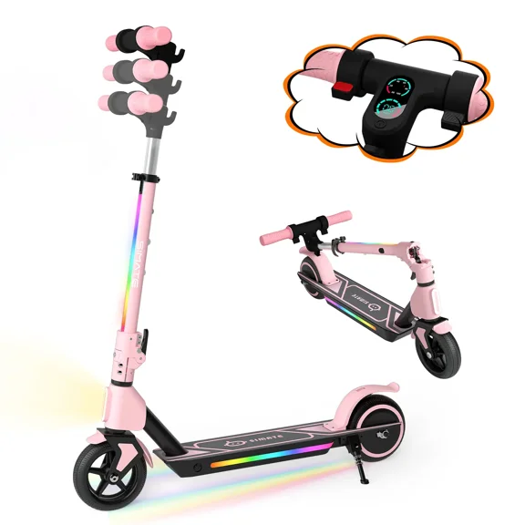SIAMTE Electric Scooter for Kids Ages 6-14, Lighting Lamp & LED Display,3 Adjustable Speed & Height,Dual Braking System ,Top 10mph & 5 Miles ,130W Motor,Pink