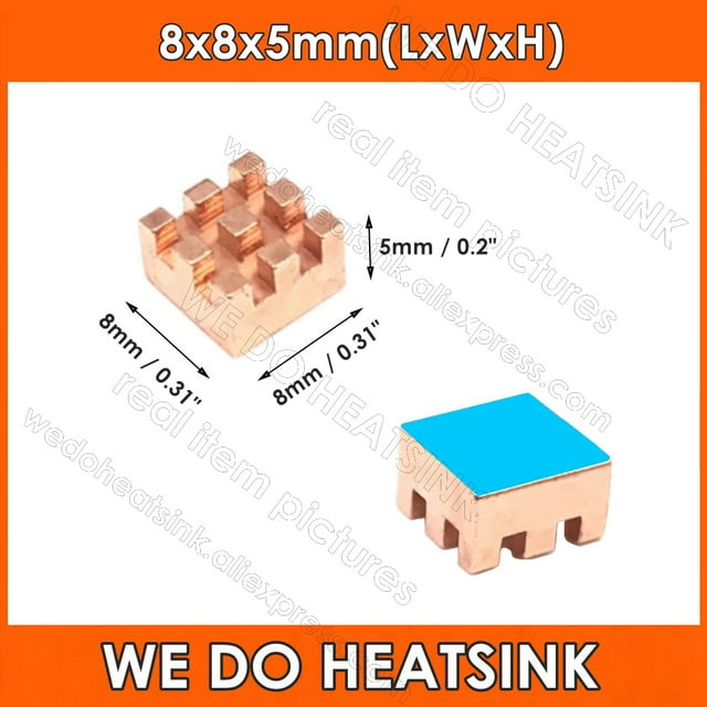 Smallest Tiny 8x8x5mm Square Copper Heatsink Cooler With Thermal Pad for VGA GPU Miniature Radiator DDR RAM Memory IC With Pad 4pcs