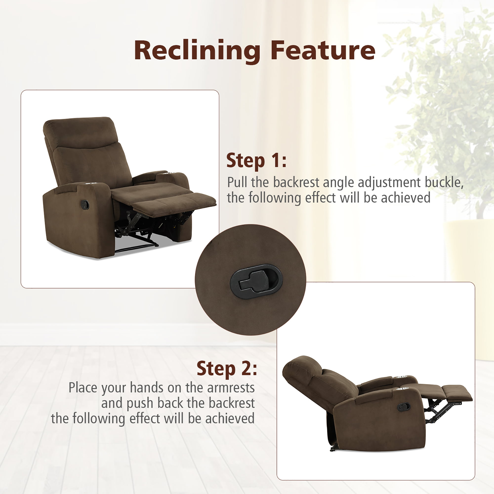 Costway Recliner Chair Single Sofa Lounger with Arm Storage & Cup Holder  Grey - Walmart.com
