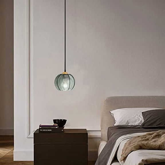 Modern Pendant Lights Kitchen Island,Green Pendant Light fixtures with Ribbed Glass Shade Adjustable Hanging Light Glass Pendant Light for Dining Room Living Room Bedroom (7.87 Inc