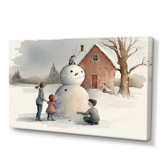 Designart Kids Playing In The Snow II Canvas Wall Art