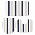thumbnail image 2 of Navy Blue Khaki Striped Bathroom Rugs Set Modern Non Slip Absorbent Soft Bath Mats 3 Piece Set with Bathroom Rug, U-Shaped Floor Mat, Toilet Seat Cover Large Size, 2 of 9