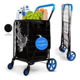 thumbnail image 1 of Carrito de Compras Plegable Compacto con Forro Impermeable Extraíble SereneLife, Ruedas Giratorias 360°, Marco de Acero Resistente a la Corrosión, Capacidad de 32 kg, Carrito Portátil, Azul, 1 of 5
