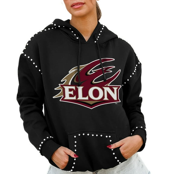 Women's Gameday Couture  Black Elon Phoenix Studded Pullover Hoodie