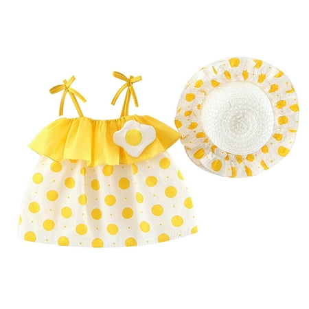 

Easter Dresses for Girls Sleeveless Midi Dresses Dot Yellow 100/12