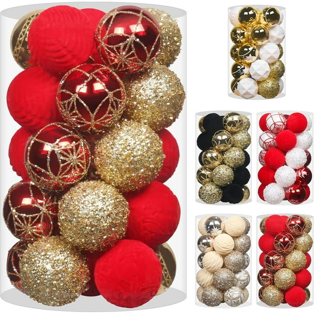 Boules de Noël en Velours de 2,36 Po, 25 Pcs Décorations Suspendues de Sapin de Noël Floquées Rouges/blanches, pour Décoration Intérieure de Fête de Noël à la Maison, Mariage et Jours Fériés.